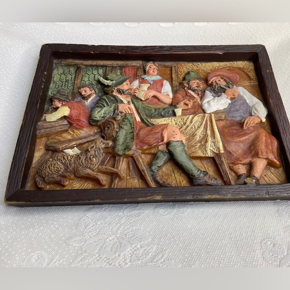 Vintage Gunter Kerzen Wax Picture Pub Scene Monks Made in Western Germany